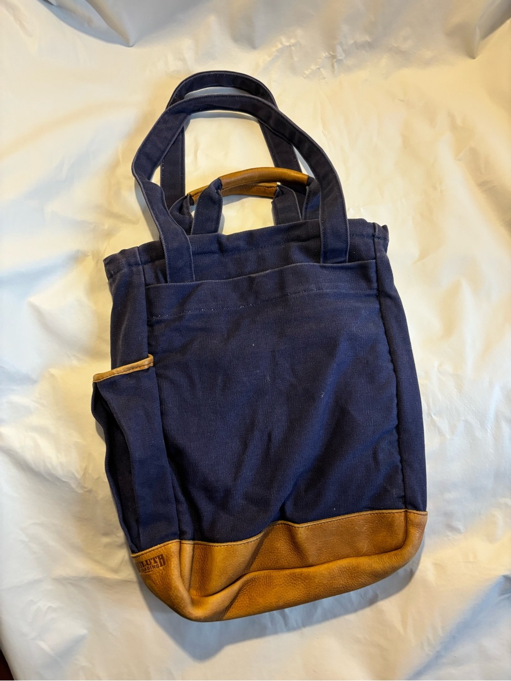 Duluth Trading Co Navy Canvas Tote-Backpack with Brown Leather Base